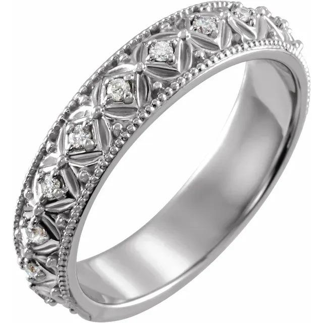 62813 1.20 CT Vintage Style Diamond Wedding Band, 14K White Gold - Size 6.5