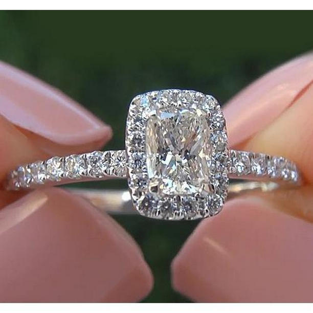 62834 Diamond 2.50 CT Cushion Accented Halo Ring, White Gold - Size 6.5