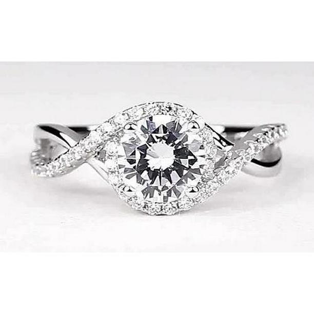 62844 1.75 CT Twisted Round Diamond Engagement Ring, 14K White Gold - Size 6.5