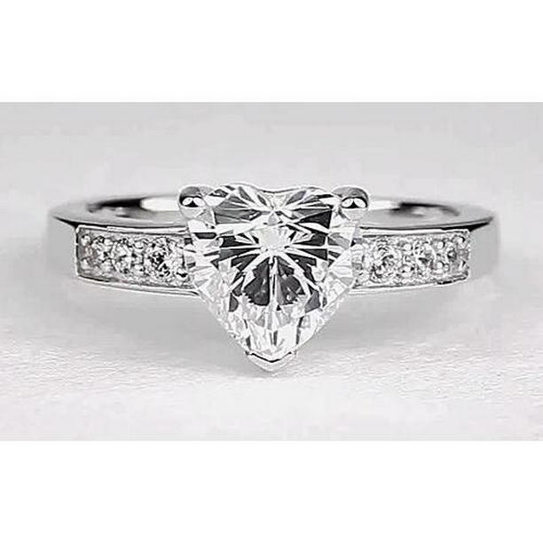 62850 Heart Diamond 2 CT Accented Engagement Ring, 14K White Gold - Size 6.5