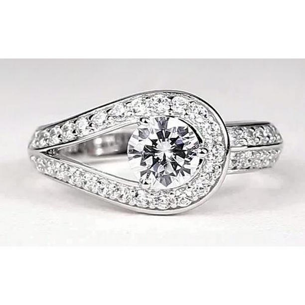 62851 2.50 CT Round Unique Shank Style Diamond Ring, 14K White Gold - Size 6.5