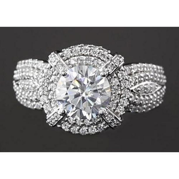 62884 3 CT Vintage Look Round Diamond Anniversary Ring, 14K White Gold - Size 6.5