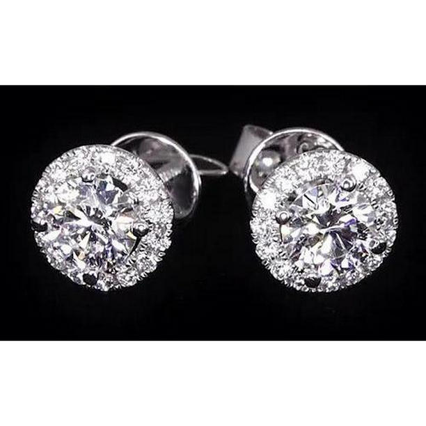 62893 2.32 CT Diamond Halo Stud Earrings, 14K White Gold
