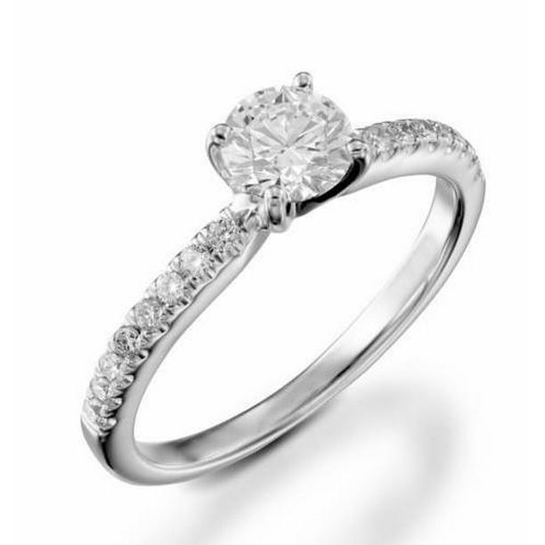 63641 2.10 CT Round Diamonds Engagement Ring, 14K White Gold - Size 6.5