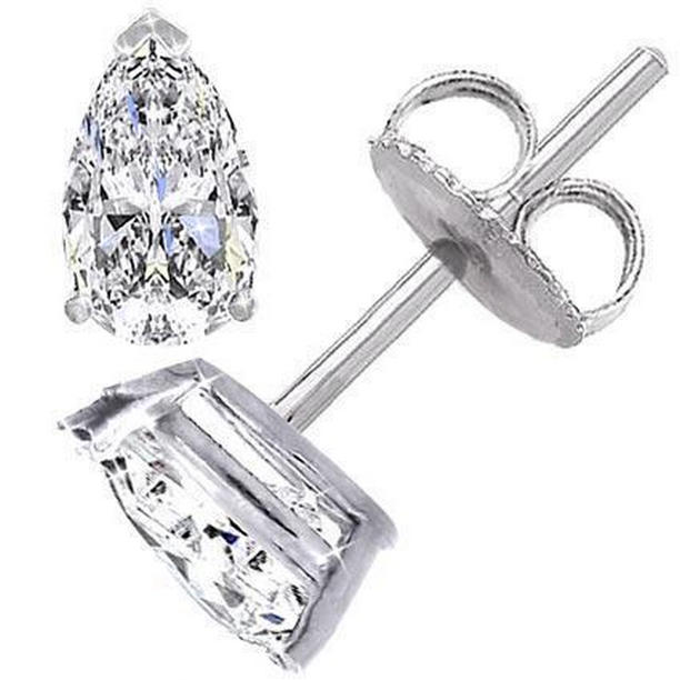 Womens Pear Shape 2 CT Pair Diamond Stud Earring, 14K White Gold