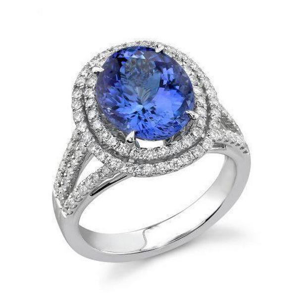 63662 3.80 CT Round Cut Tanzanite with Diamonds White Gold Wedding Ring, Size 6.5