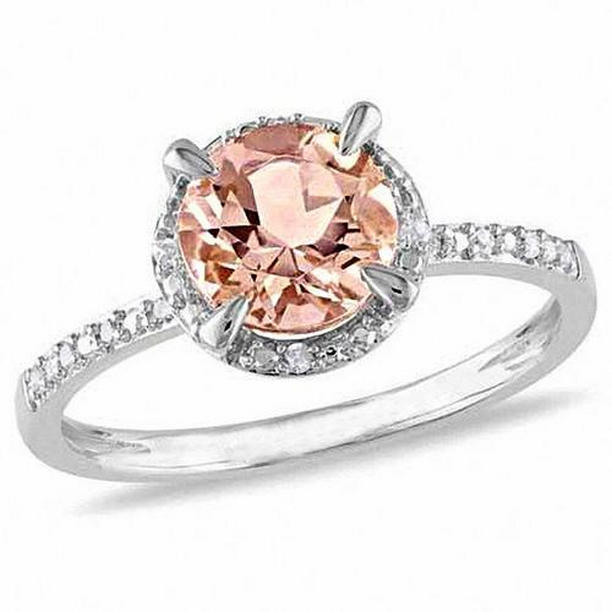9.75 CT Morganite & Diamonds Ring, 14K White Gold - Size 6.5