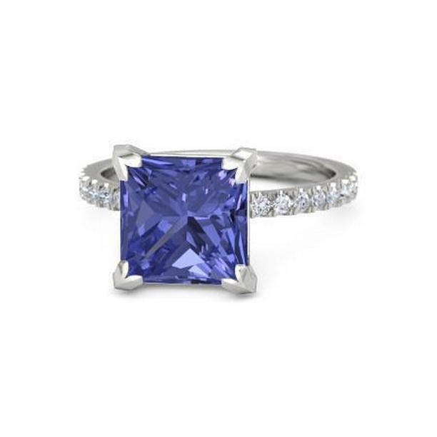 63666 Prong Set Tanzanite & Diamonds 3.80 CT Ring, 14K White Gold - Size 6.5
