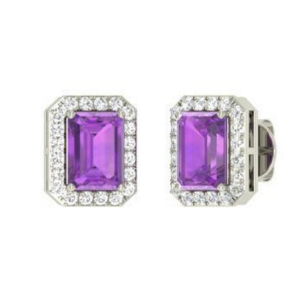 12.90 CT Amethyst & Diamonds Lady Pave Stud Earrings