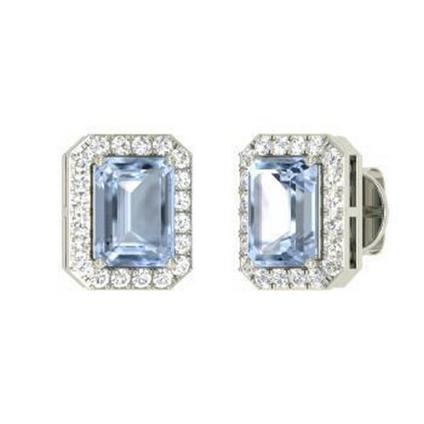 Lady 11 CT Aquamarine with Diamonds Stud Earrings, White Gold