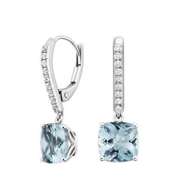 Aquamarine with Diamonds 9.60 CT Dangle Earrings, 14K White Gold
