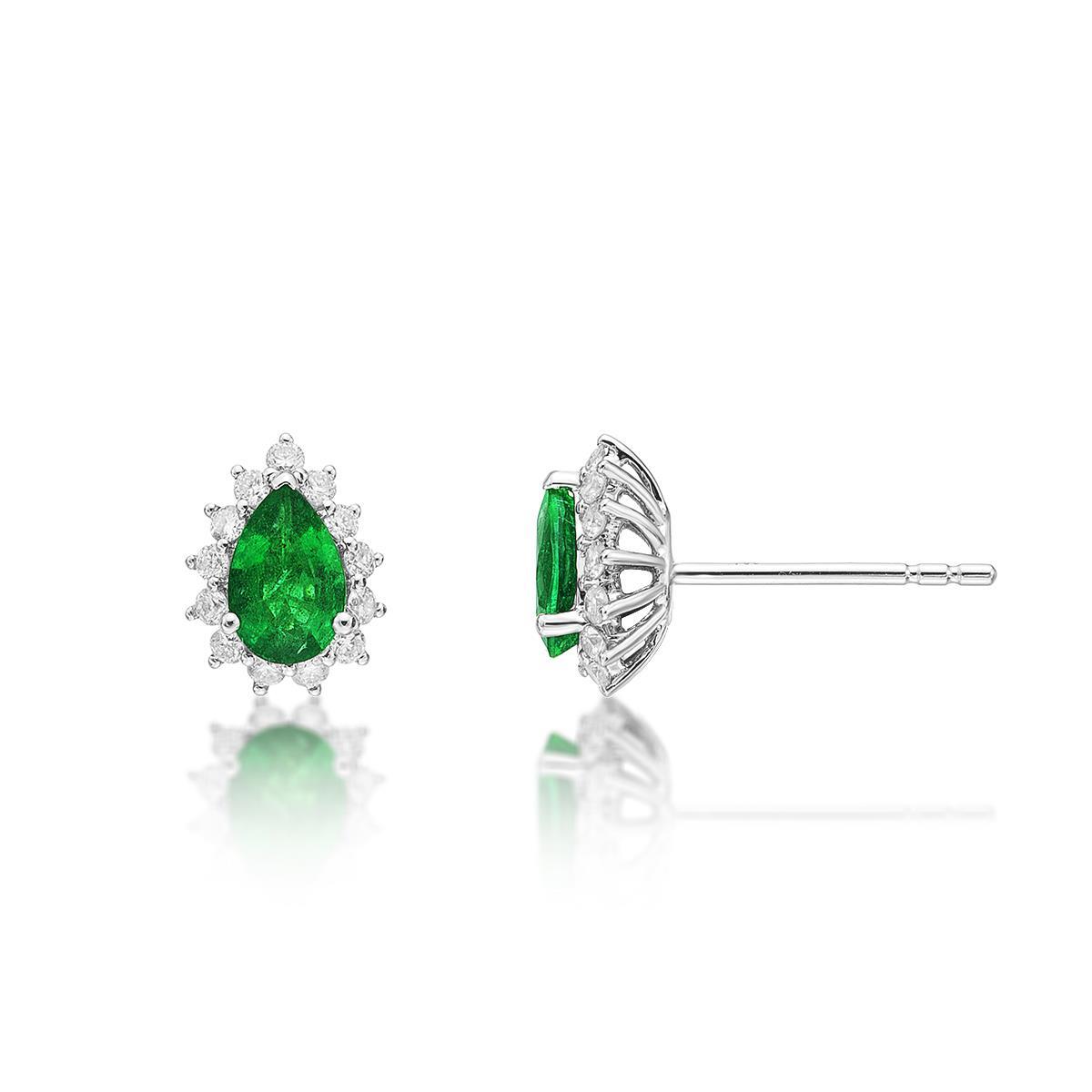 Pear & Round Cut 4 CT Emerald with Diamonds Stud Halo Earrings