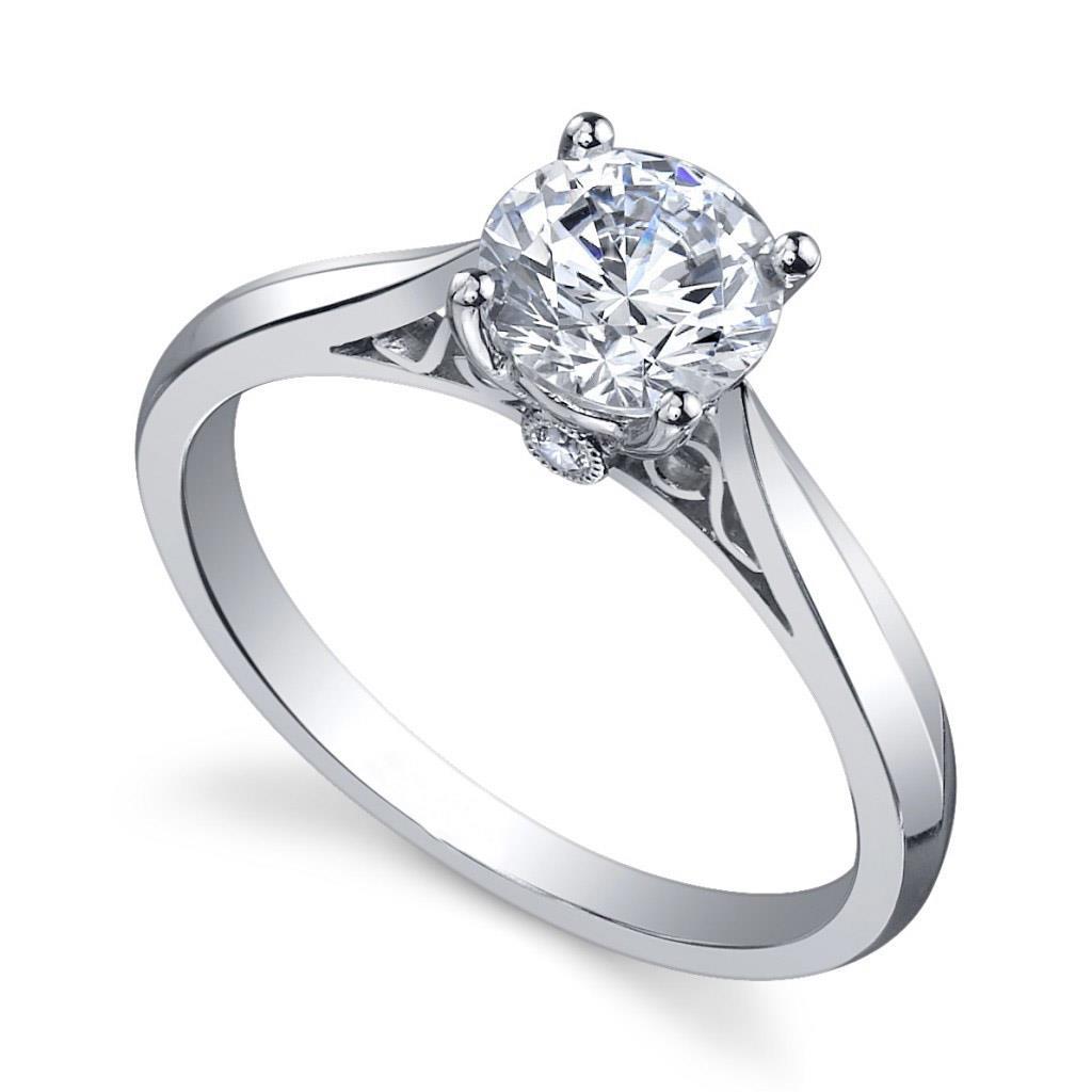 63699 14K White Gold Round Brilliant Cut 1.35 CT Diamond Wedding Ring, Size 6.5