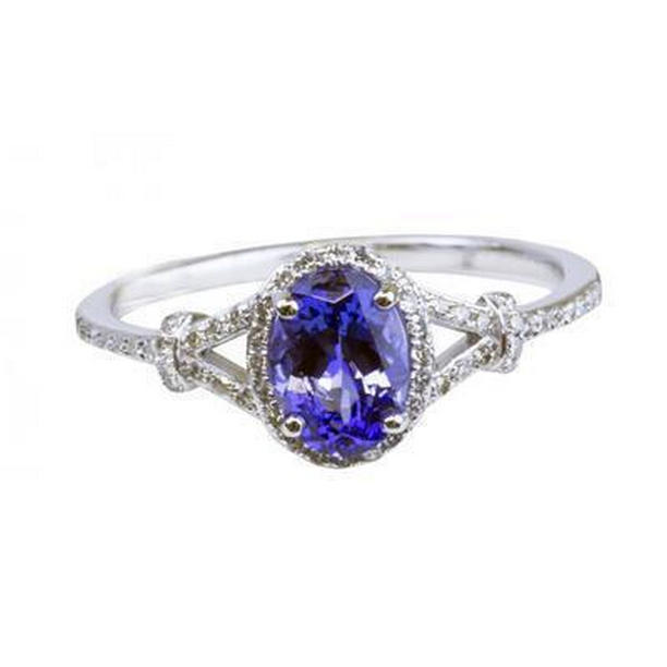 64283 Oval Tanzanite & Round Diamonds 3.60 CT Wedding Ring, White Gold - Size 6.5