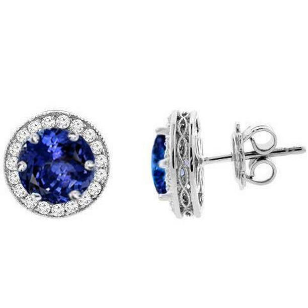 4.80 CT Tanzanite with Diamonds Stud Earrings, 14K White Gold