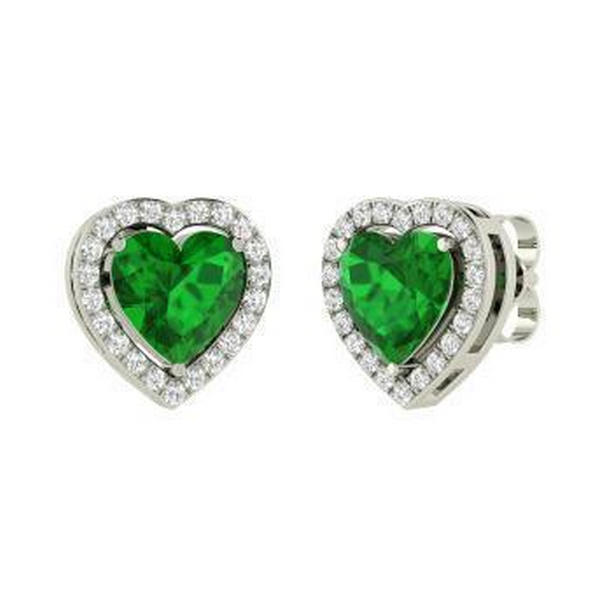 64294 4.90 CT Emerald with Diamonds Lady Stud Halo Earrings, White Gold
