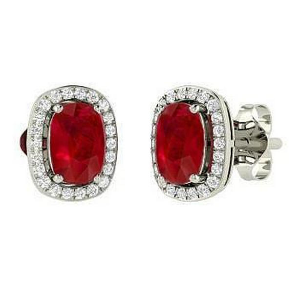 4.50 CT Cushion Cut Ruby Diamond Stud Earrings, 14K White Gold