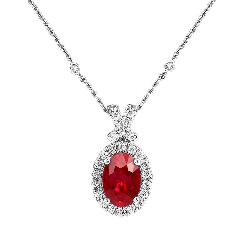 Picture of Harry Chad Enterprises 64305 2.35 CT Oval Cut Ruby & Diamond Necklace Pendant&#44; 14K Gold
