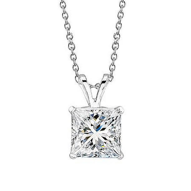 64311 1.25 CT Princess Cut Diamond Necklace Pendant, 14K White Gold