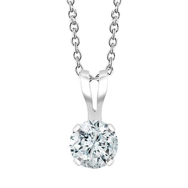 Solitaire 1 CT Round Diamond Necklace Pendant, 14K White Gold