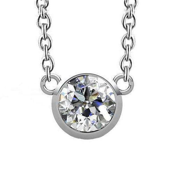 64322 15 CT Bezel Set Round Cut Diamond Necklace Pendant 14K White Gold