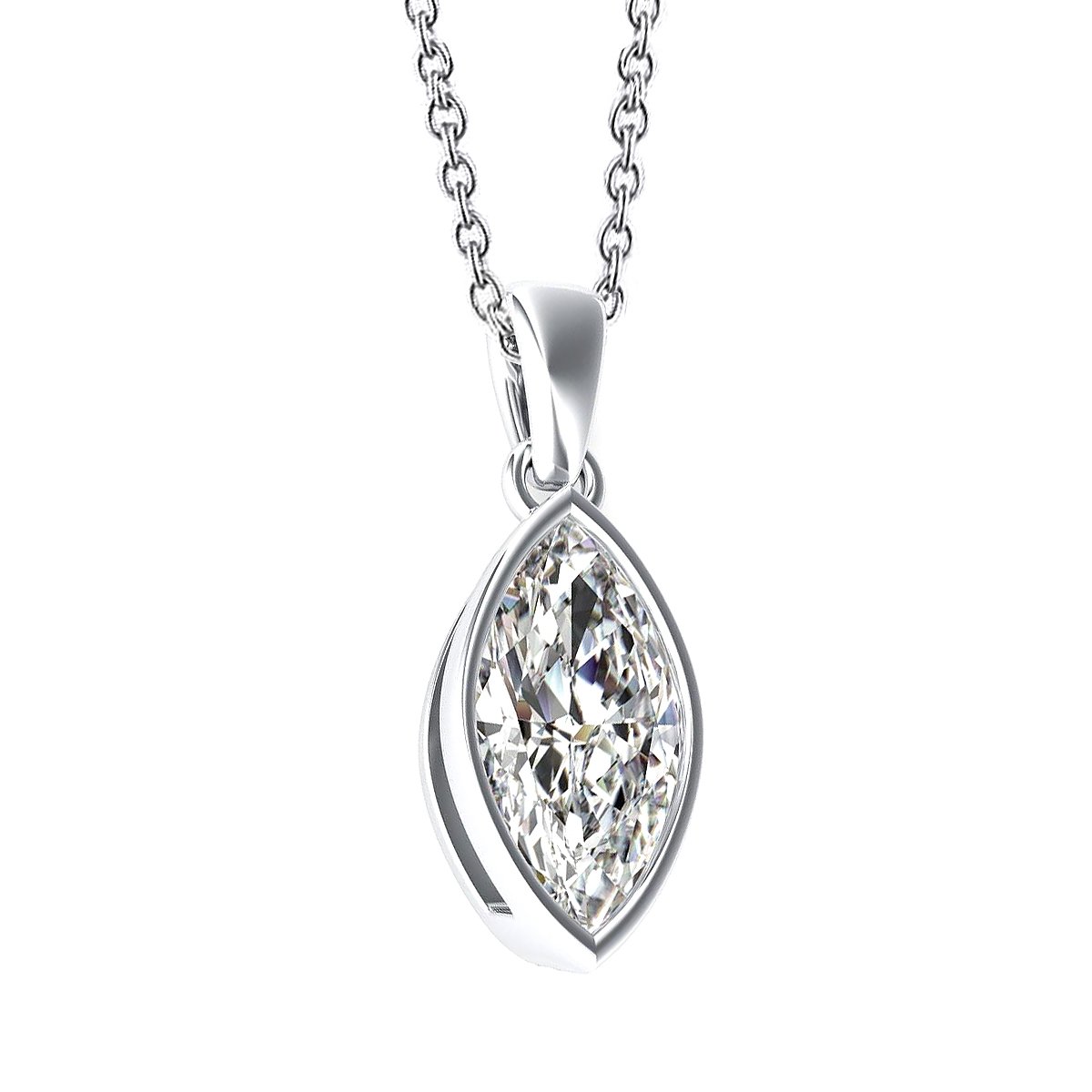 64346 1.5 CT Solitaire Marquise Cut Diamond Pendant, 14K White Gold