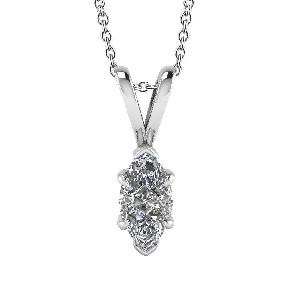 64351 1 CT Marquise Cut Solitaire Diamond Necklace Pendant, 14K White Gold