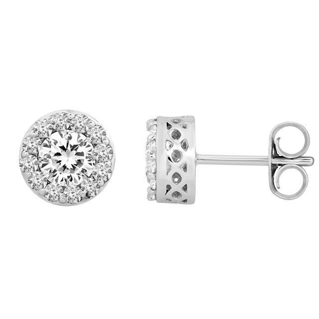 64938 2.30 CT Round Cut Diamond Stud Pave Halo Earrings, 14K White Gold