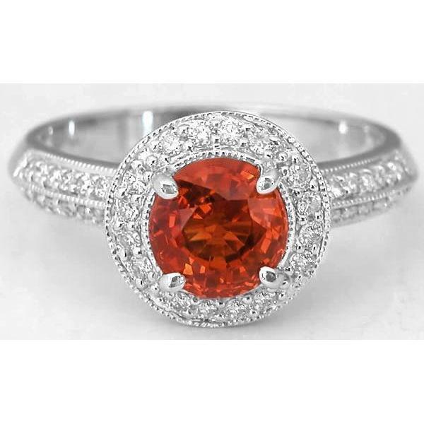 64954 1.5 CT Round Cut Red Sapphire White Gold Diamond Ring, Size 6.5