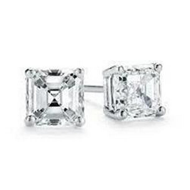 64961 1 CT Asscher Cut Diamond Stud Earring, 14K White Gold