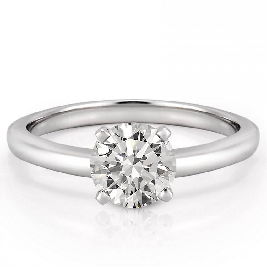 64970 1 CT Solitaire Round Cut Diamond Wedding Ring, 14K White Gold - Size 6.5