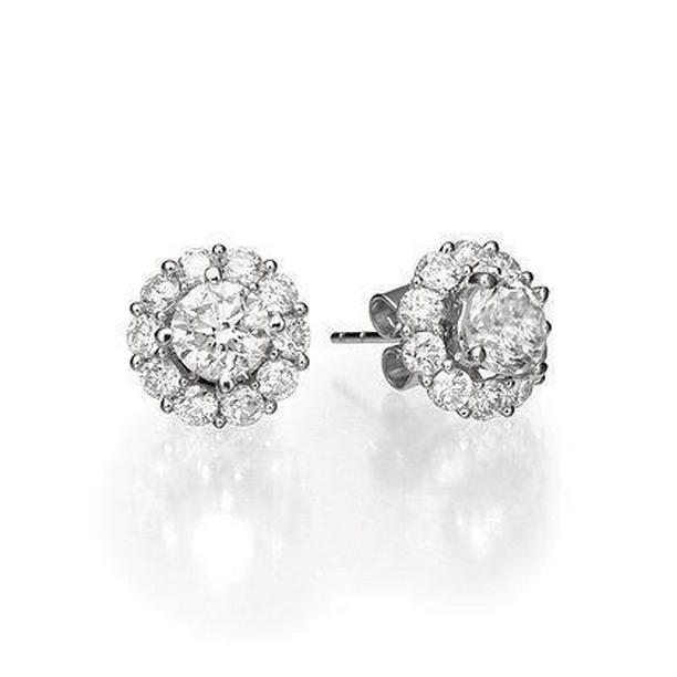 64978 3.40 CT Round Cut Diamonds Ladies Stud Earrings, 14K White Gold