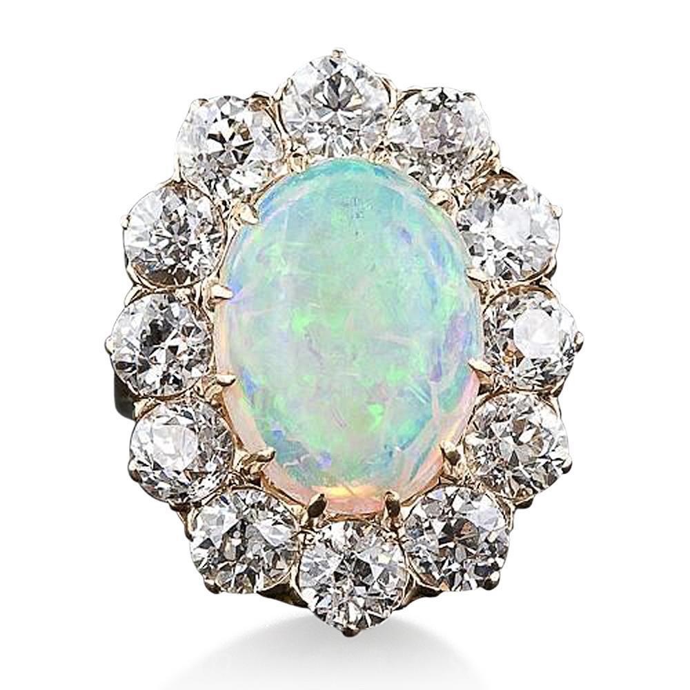 64981 Solitaire with Accent 4.50 CT Opal & Diamonds Ring, 14K White Gold - Size 6.5