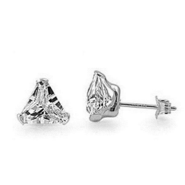 65001 Triangle Cut Sparkling 2 CT Diamonds Lady Stud Earring, 14K White Gold