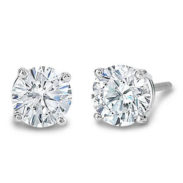 65004 2 CT Solitaire Round Diamond Stud Earring, 14K White Gold