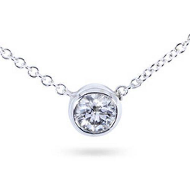 65008 150 CT Round Bezel Set Dog Ear Diamond Pendant 14K White Gold