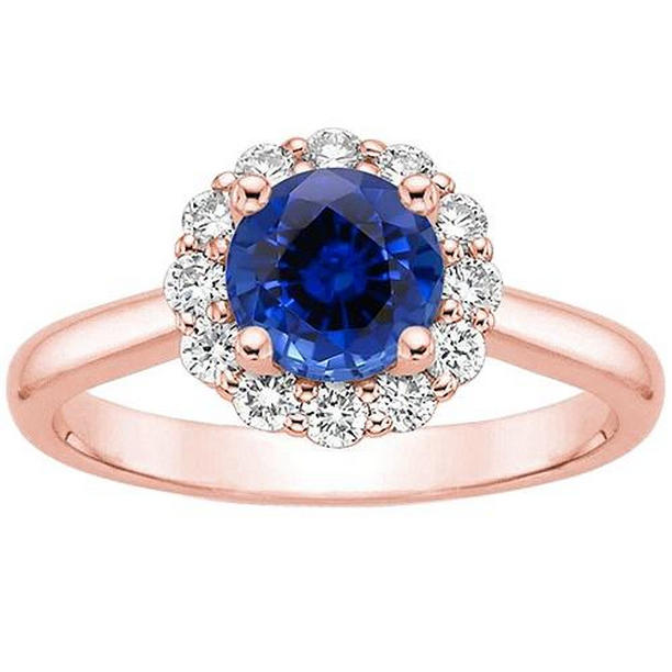 65779 3 CT Womens Diamond Flower Style Blue Sapphire Halo Ring, Rose Gold - Size 6.5 -  Harry Chad Enterprises