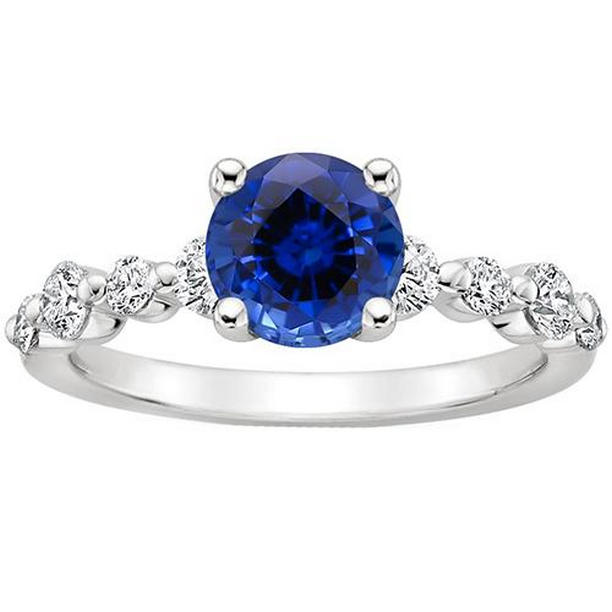 3 CT Diamond Engagement Ring with Blue Sapphire Center, White Gold - Size 6.5