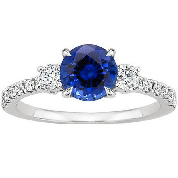 65785 3 CT Womens Gold Diamond Blue Sapphire 3 Stone Style Ring, Size 6.5 -  Harry Chad Enterprises