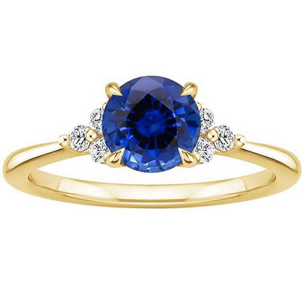 Picture of Harry Chad Enterprises 65797 2.50 CT Yellow Gold Prong Blue Sapphire Tapered Shank Diamond Ring&#44; Size 6.5