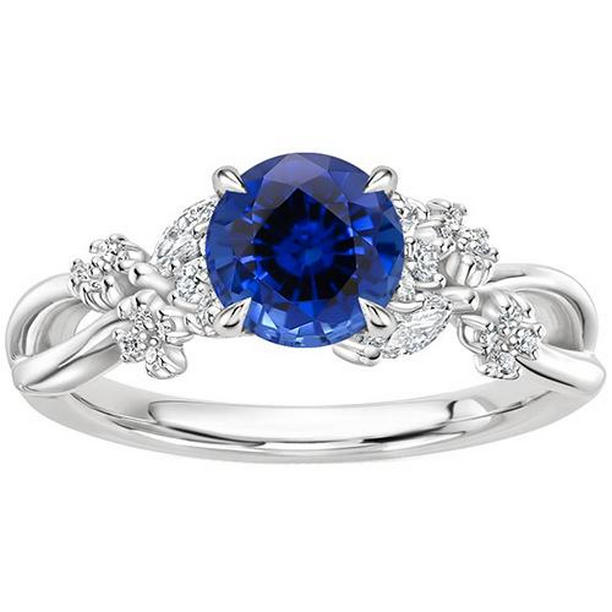 Picture of Harry Chad Enterprises 65799 Womens Natural Blue Sapphire 3 CT Marquise Stones Diamond Ring&#44; Size 6.5