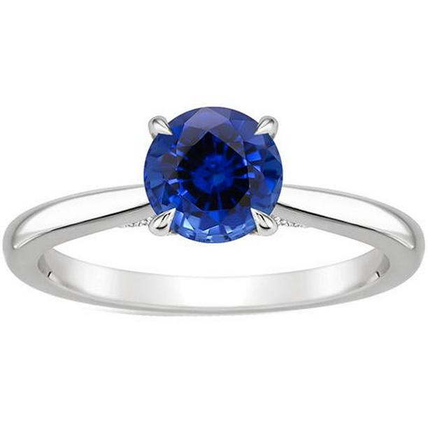 Ladies Genuine Blue Sapphire 2 CT Claw Prong Set Solitaire Ring, Size 6.5