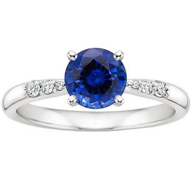 Picture of Harry Chad Enterprises 65806 2.50 CT Natural Solitaire Round Blue Sapphire Ring with Accents&#44; Size 6.5
