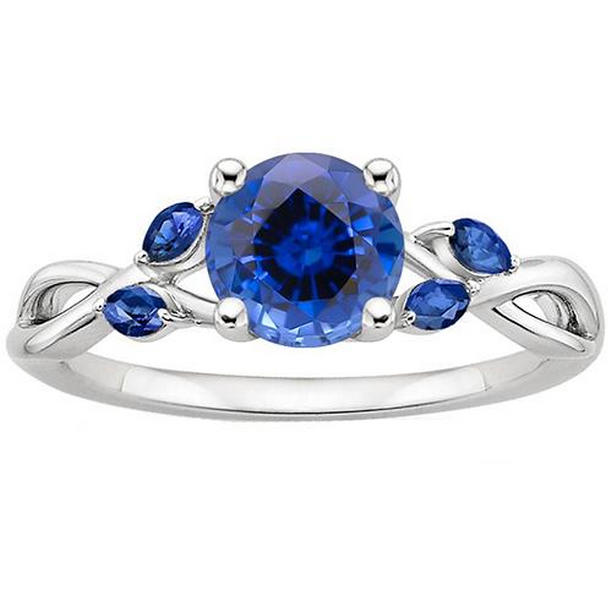 65808 2.50 CT Womens Round & Marquise Ceylon Sapphire Gemstones Ring, Size 6.5