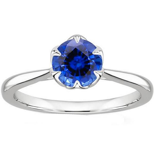 Picture of Harry Chad Enterprises 65811 Solitaire Sri Lankan 2 CT Tapered Shank Sapphire Ring&#44; White Gold - Size 6.5