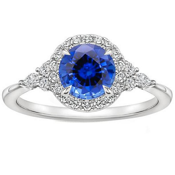 Picture of Harry Chad Enterprises 65824 3 CT Pear Diamond & Round Cut Halo Ceylon Sapphire Engagement Ring&#44; Size 6.5