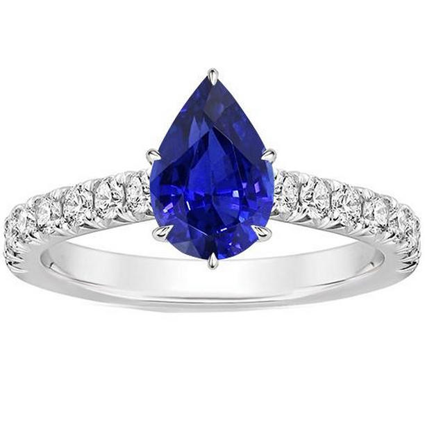 Picture of Harry Chad Enterprises 65862 5.50 CT Ladies Gemstone Pear Cut Blue Sapphire Ring with Accents&#44; Size 6.5