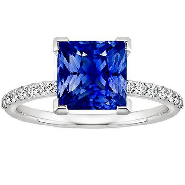 Picture of Harry Chad Enterprises 65865 4 CT White Gold Solitaire Ceylon Blue Sapphire Ring with Accents&#44; Size 6.5