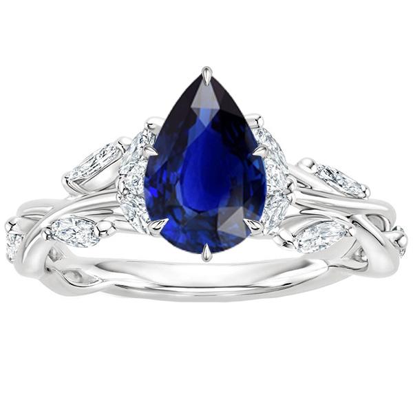 Picture of Harry Chad Enterprises 66301 5.50 CT Womens Gold Pear Blue Sapphire with Accents Diamond Ring&#44; Size 6.5
