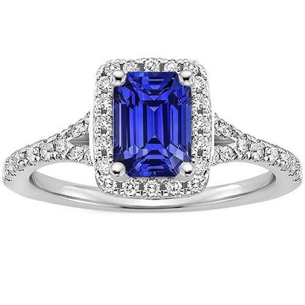 66314 4.50 CT Emerald Sri Lankan Sapphire & Diamond Halo Ring, Size 6.5